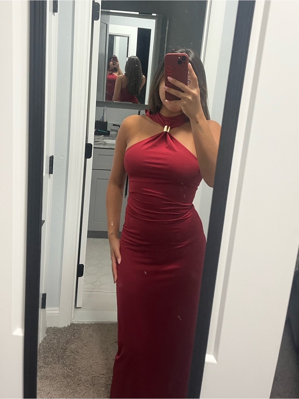 Burgundy high neck dress - Picture 2 of 3